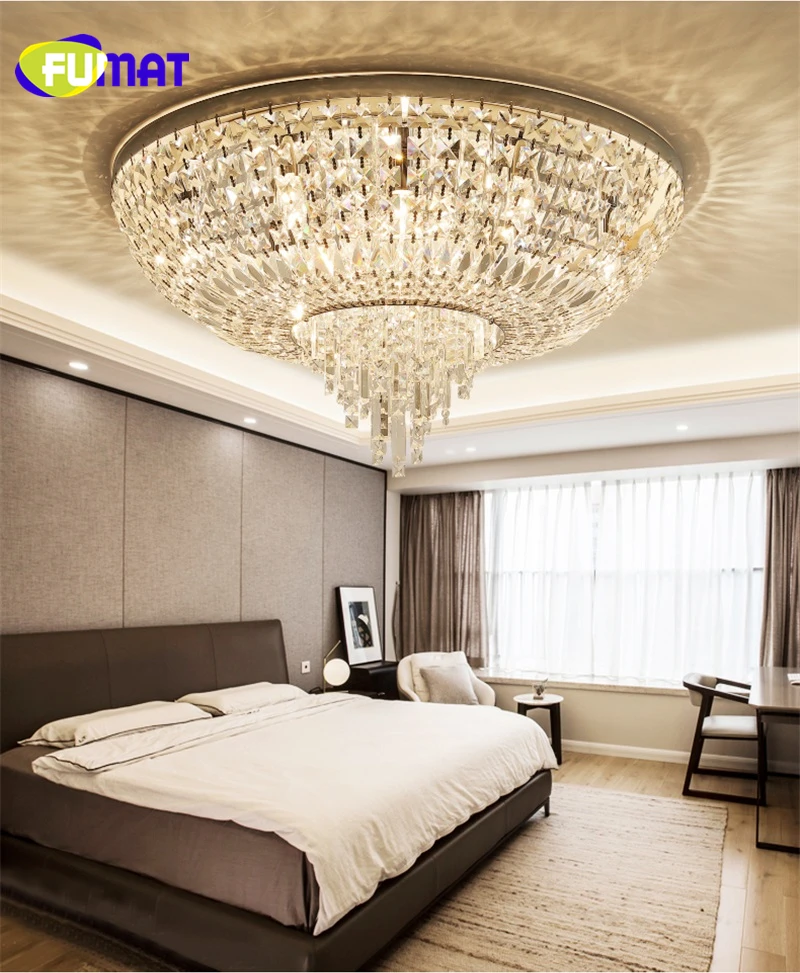 FUMAT Crystal K9 LED Ceiling Lamps Chandelier Lighting Lights Stainless Steel Round Base E14 Modern European Style Plafondlamp Dia60cm