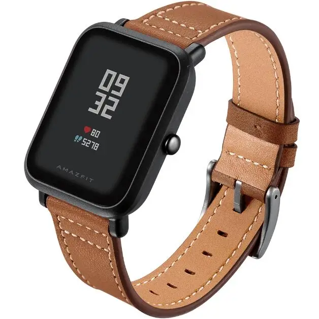 AMAZFEEL 20 мм ремешок из натуральной кожи для Xiaomi Huami Amazfit Bip BIT Смарт-часы браслет для Xiaomi Amazfit ремешок - Цвет: brown