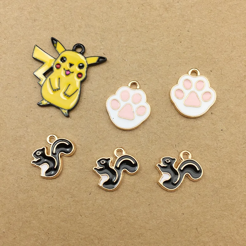 

10pcs DIY handmade Material metal enamel Squirrel Pikachu bear Paw charms bracelet pendants for necklace earring jewelry making