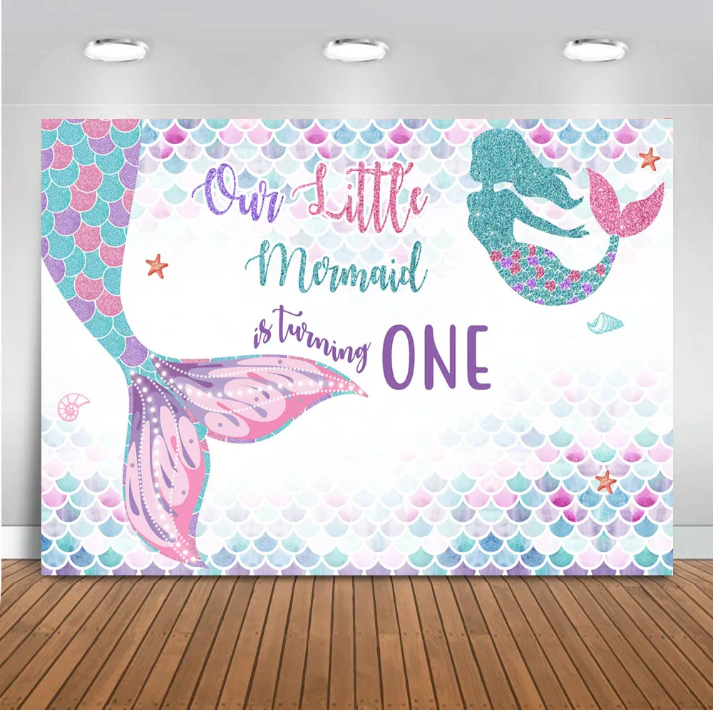 7.9*1.3 Feet HOWAF Sea World Mermaid Happy Birthday Banner for Girl Birthday Party Decoration Girl Birthday Photo Booth Backdrop Fabric Banner for Girl Birthday Garden Wall Background Decoration 