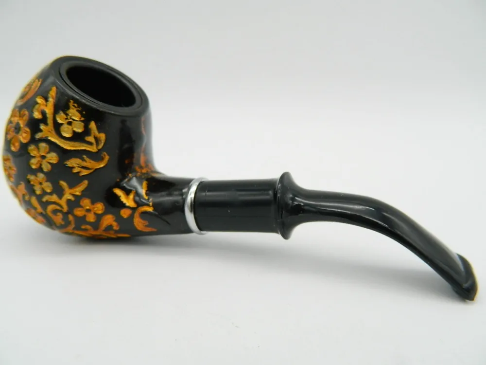 

1Pc Yellow Flower Pattern Wooden Resin Enchase Smoking Pipe Tobacco Exhaust Pipe Fitting Holder Hookah Accessory Christmas Gift