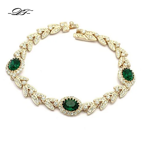 

Double Fair Green Crystal Hand Chain Charm Bracelets &Bangles Rose Gold Color CZ Stone Jewelry For Women Cubic Zirconia DFH044