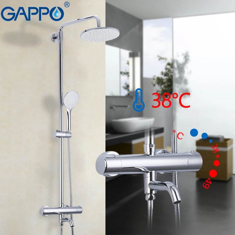 GAPPO thermostatic sanitary ware suite shower set rainfall faucet hot and cold black faucet Bathtub thermostatic shower mixer