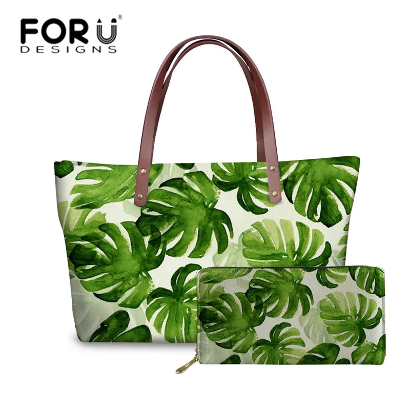 FORUDESIGNS السيدات الفاخرة تصميم حقائب اليد للنساء الاستوائية أوراق النخيل الطباعة حقائب الإناث قمة الموضة-مقبض حقيبة و محفظة FORUDESIGNS السيدات الفاخرة تصميم حقائب اليد للنساء الاستوائية أوراق النخيل الطباعة حقائب الإناث قمة الموضة-مقبض حقيبة و محفظة
