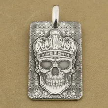 999 Стерлинговое Серебро высокая деталь глубокая гравировка череп с короной кулон Байкер Dogtag 9X035 S
