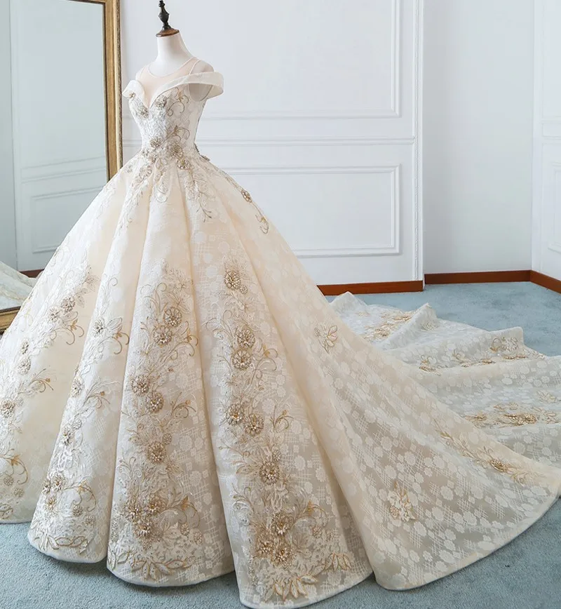 Vestido de Noiva, с аппликацией, с кружевами платье принцессы для свадьбы, праздника, с открытыми плечами embirodery бальное платье арабский Свадебное платье