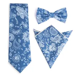 DiBanGu Новое поступление Для мужчин галстуки с галстук-бабочка платок комплект сине-белые хлопок Сельма шеи галстук для Для мужчин
