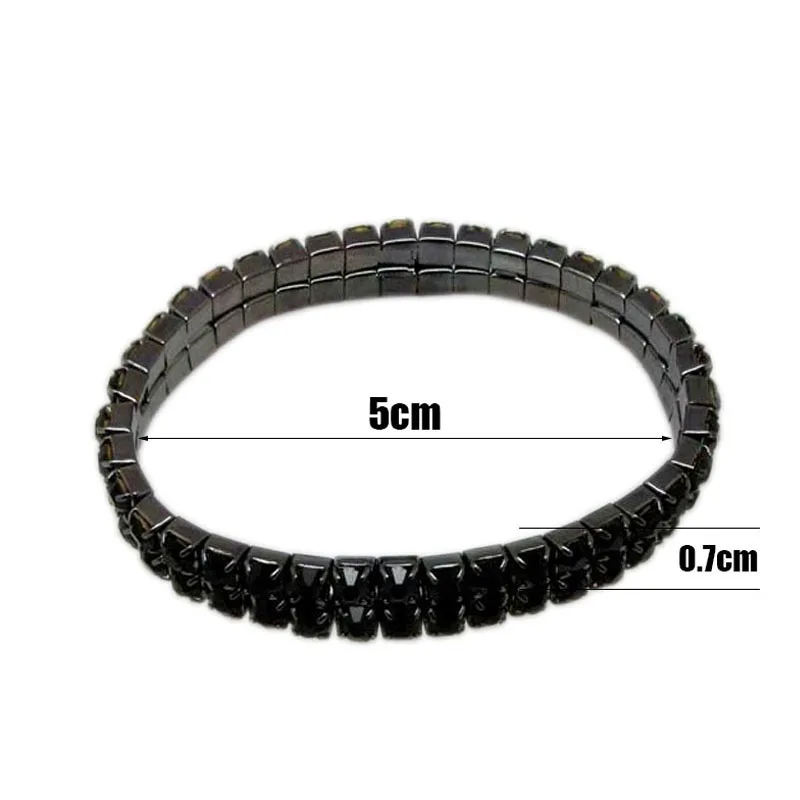 TDQUEEN 2 Rows Rhinestone Bangle Bracelet Black Gun Plated Metal Elastic Stretch Black Crystal Indian Bangles for Women (3)