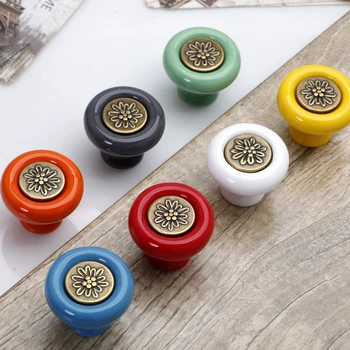 

6pcs Multi-colored Porcelain Ceramic Handles Door Drawer Wardrobe Kitchen Cabinets Cupboard Dresser Pull Knob Accessories