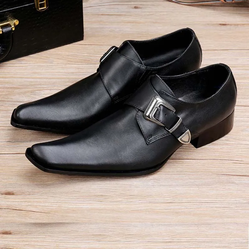 Men Business Shoes Genuine Leather Mens Black Dress Shoes Buckle
