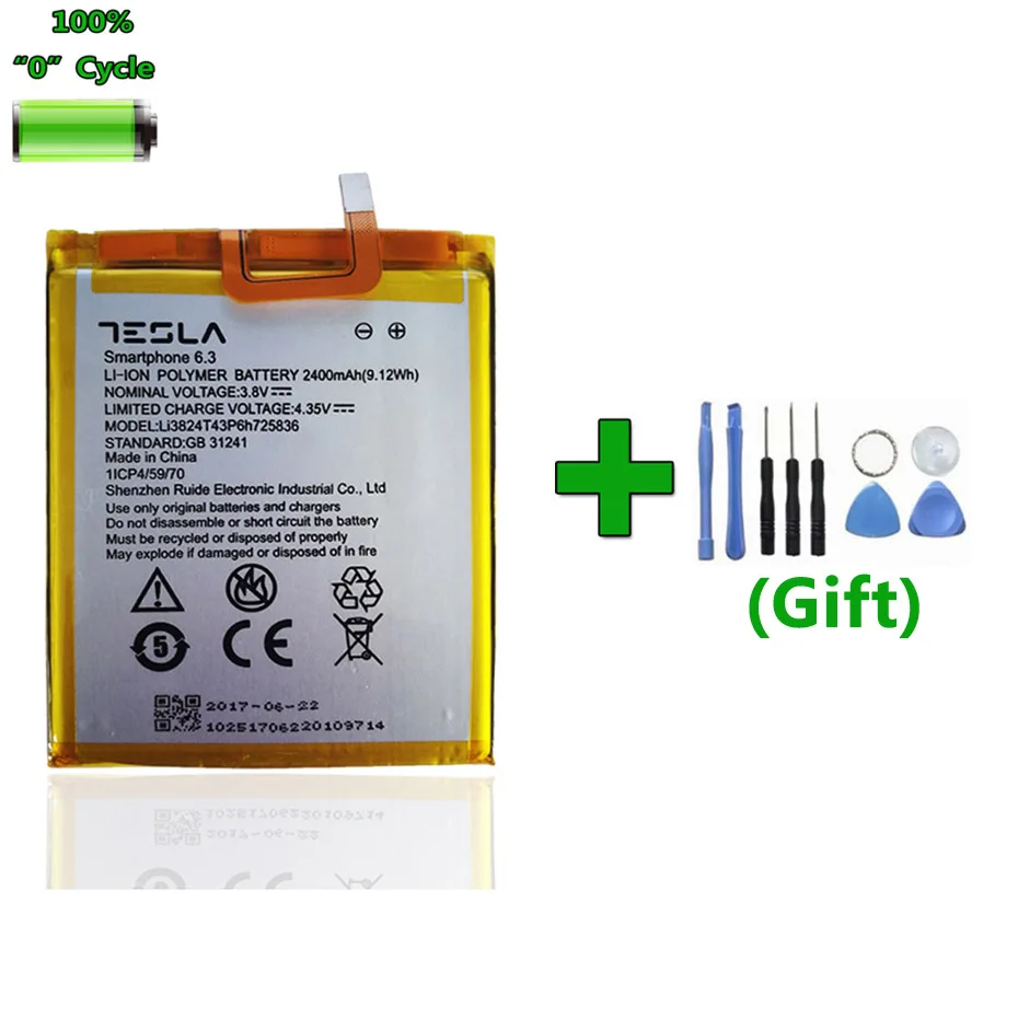 

Original 2400mAh Li-Polymer Battery For Tesla Smartphone 6.3 Dual SIM LTE Bateria Smart Phone Accumulator AKKU AKU + Tools Gift