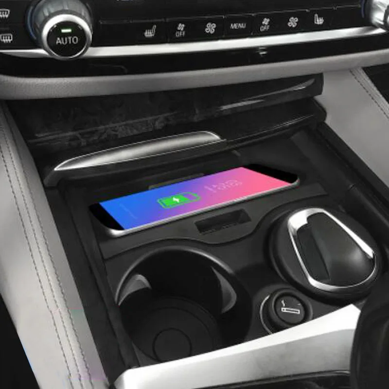 Автомобильное QI Беспроводное зарядное устройство для телефона, зарядный чехол, держатель для телефона, аксессуары для BMW 5 6 серии F10 G30 G38 525 528 для iPhone