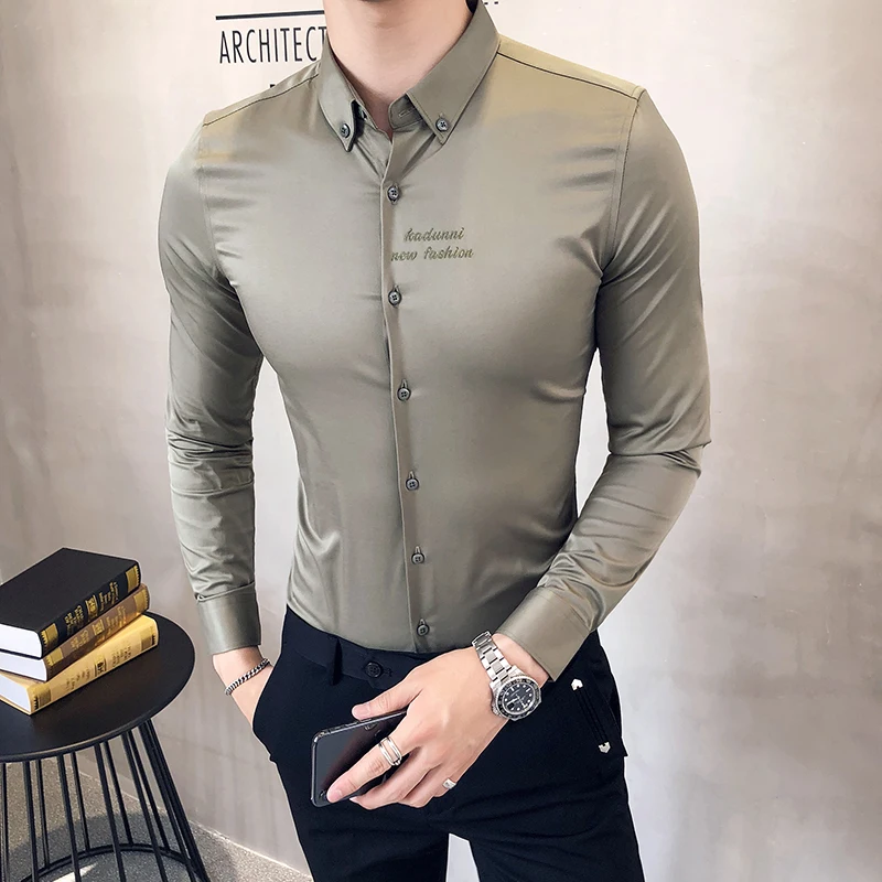 Осенняя вышивка мужская рубашка с длинными рукавами Корейская версия тонкая деловая Молодежная Красивая британская Повседневная рубашка