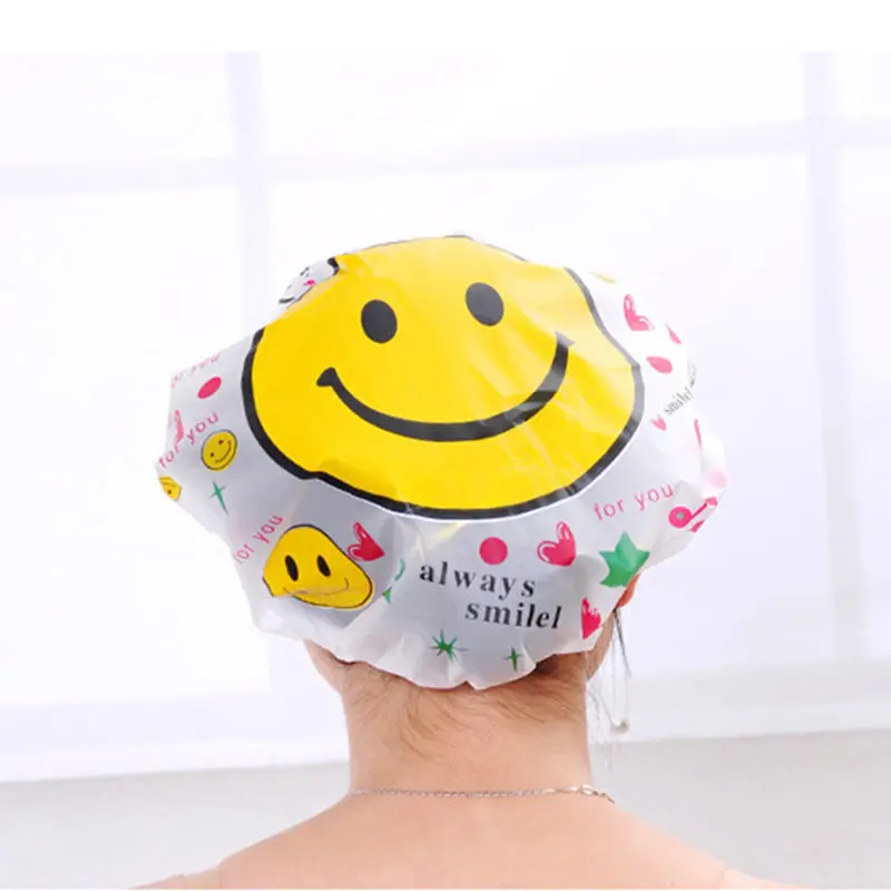 1 Pcs Cute Cartoon Smile Face Shower Cap Waterproof Shower Cap