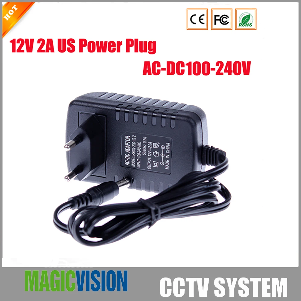 EU Type AC/DC Adapters Power Plug Adaptor For CCTV Camera with LED