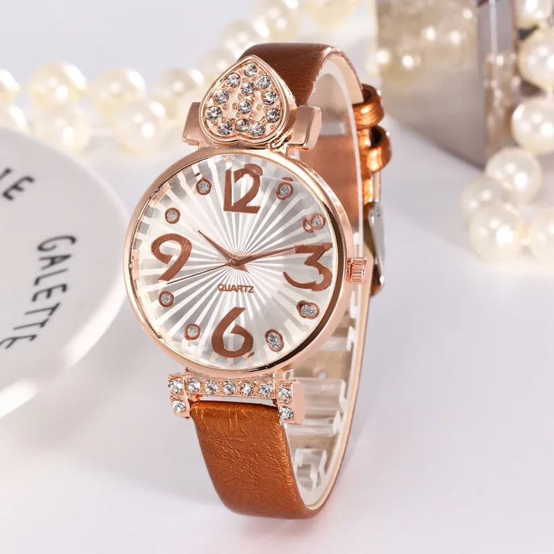 2018 new leather strap with diamond digital dial watch casual fashion