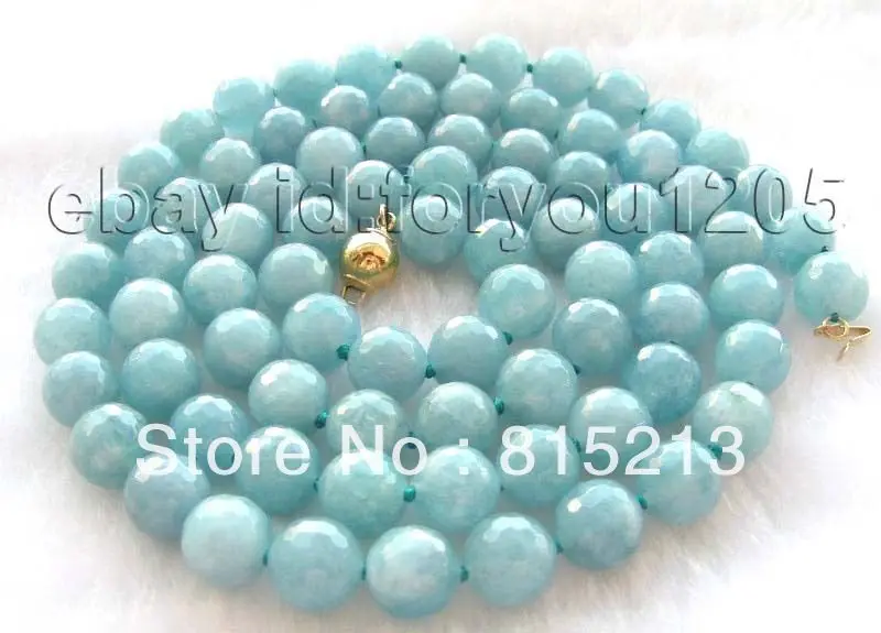 

ddh001802 35" Natural 10mm Faceted Round Aquamarine Necklace!