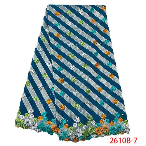 Синяя Высококачественная хлопковая кружевная ткань, последняя швейцарская вуаль, африканские камни, швейцарская вуаль, кружево для платья XY2610B-8 - Цвет: picture 7