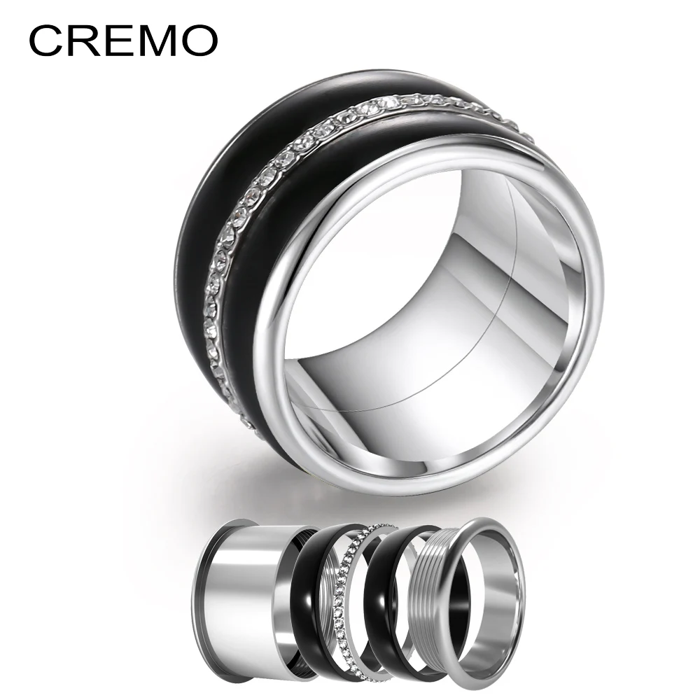

Cremo Black Band Rings Statement Wedding Stainless Steel Rings Bijoux Bague Interchangeable Femme Layers Arctic Symphony Ring
