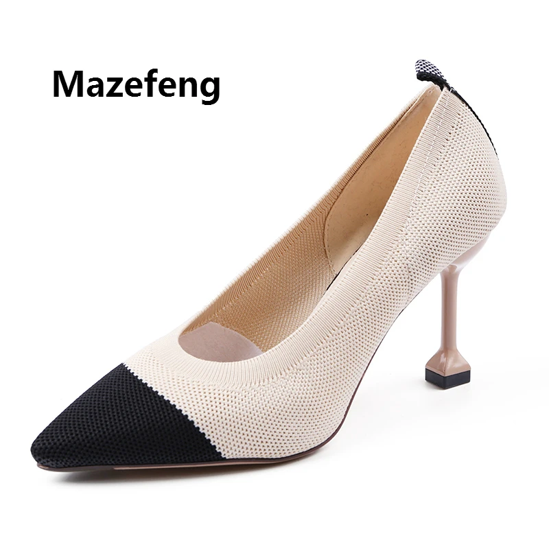 

Mazefeng 2019 New Fashion Summer Women Casual High-heeled Shoes Women Casual Pumps Office Ladies Thin Heel Pumps Mesh Style