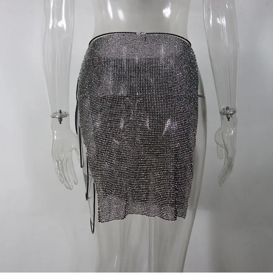 GACVGA, кристальная летняя юбка, пляжные разрезы, юбки с кисточками, женские вечерние мини-юбки с металлическим низом, Saia Faldas Mujer