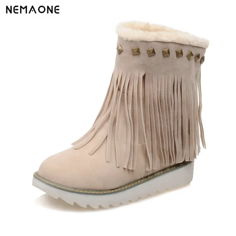 

NEMAONE New winter women snow boots plush fur platform shoes woman low heel women ankle boots female shoes large size 42 43