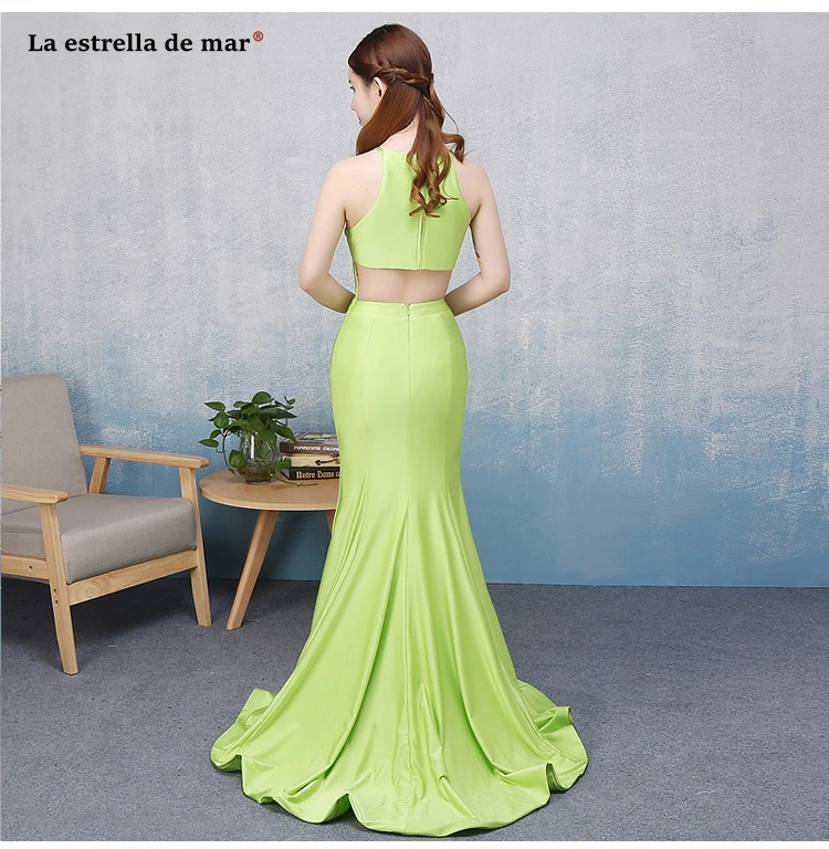 Vestido madrinha 2018 новая satin Halter neck спинки Высокая Сплит лаймовый Зеленый Сексуальная Русалка нарядное платье длинные большие размеры