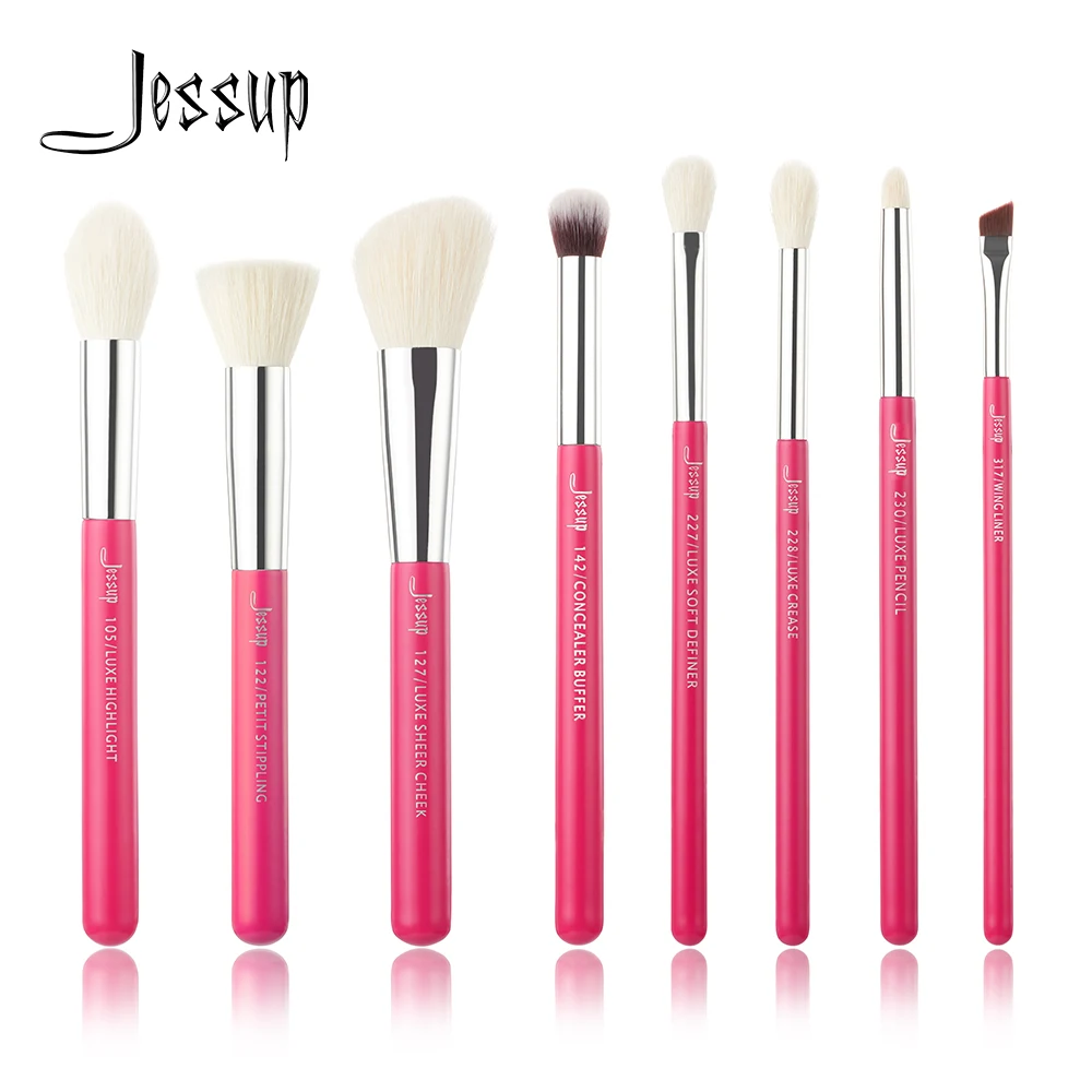 

Jessup Rose-carmin/Silver Professional Makeup Brushes Set Make up Brush Tools kit Foundation Stippling natural-synthetic hair