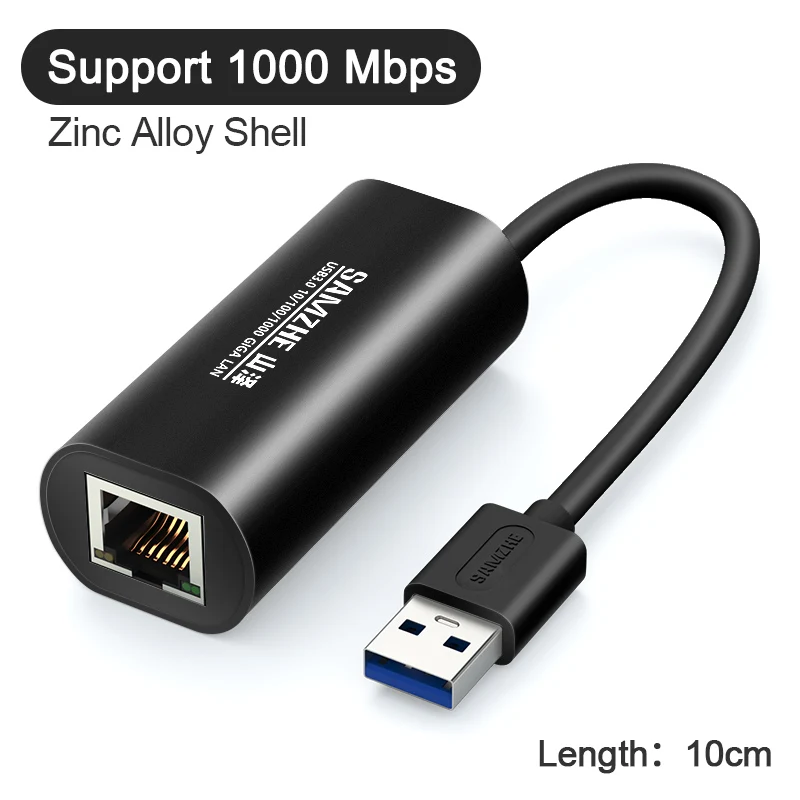 SAMZHE USB в Ethernet адаптер USB 3,0 2,0 в RJ45 Lan сетевая карта для ноутбука Android Mac iOS Apple компьютер XiaoMi устройства - Цвет: Черный