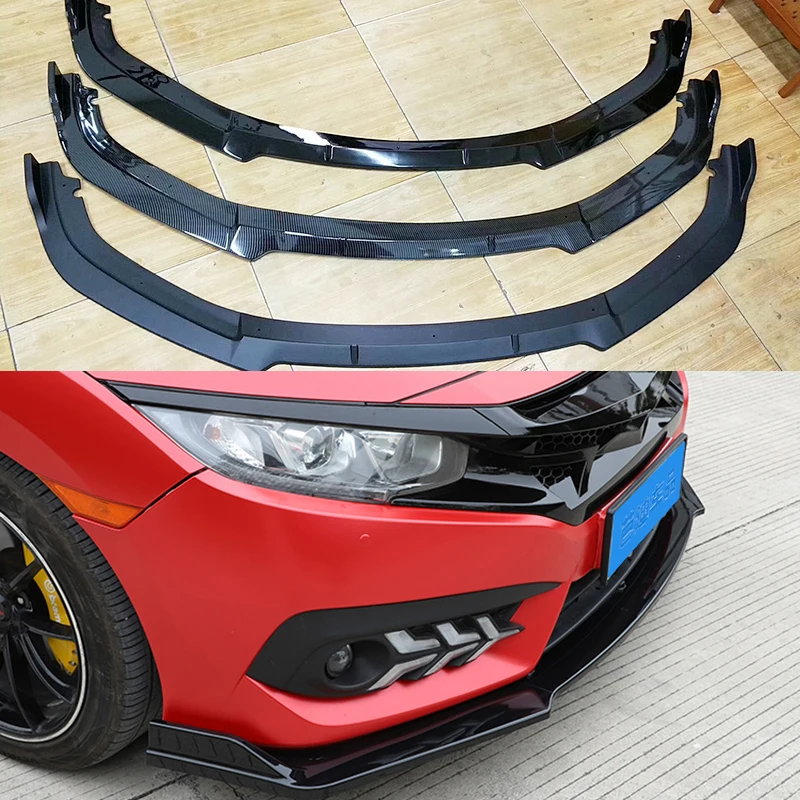 

3Pcs Pp Carbon Fiber gloss/matt black Front Bumper Cover Lip Front Spoiler For Honda Civic 2016~2018 Splitters Air Vent Cover