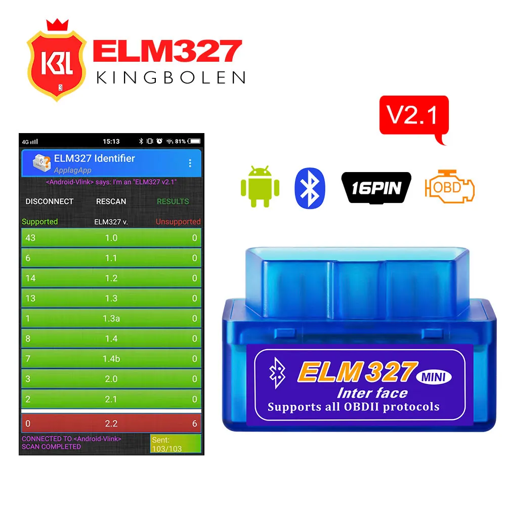 ELM327 v2.1 Bluetooth OBD II OBD2 автомобильный диагностический инструмент Супер Мини ELM 327 в 2,1 Bluetooth считыватель кодов для 12 В автомобиля для Android