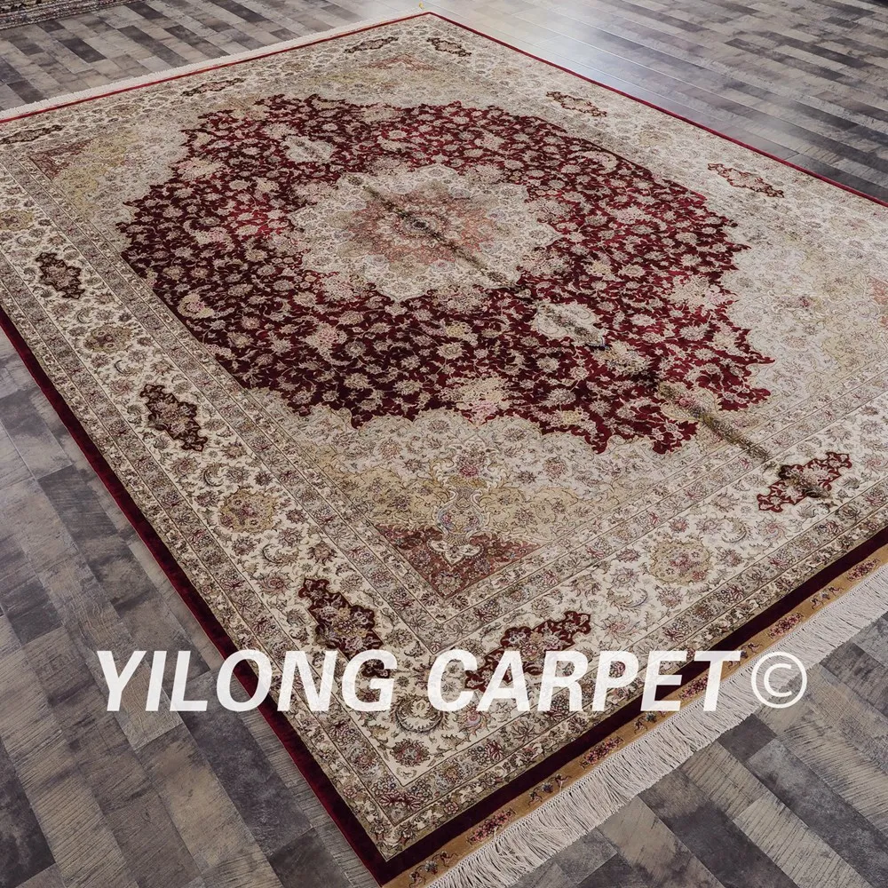 Yilong 9'x12' ручные персидские Изящные коврики красные восточные изысканные шелковые ковры (ZQG346A)