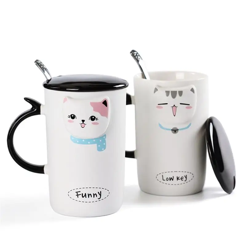 

Health Material Ceramic Coffee Breakfast Milk Water Mug Porcelain Cat Cup Handmade Painting Gift For Kids