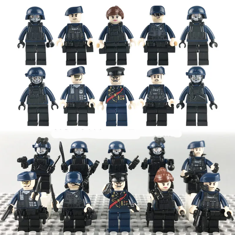 10pcs Compatible Legoing City Police Series SWAT Police Minifigs Figurines with Weapon Guns Building Blocks Toys set for Boys