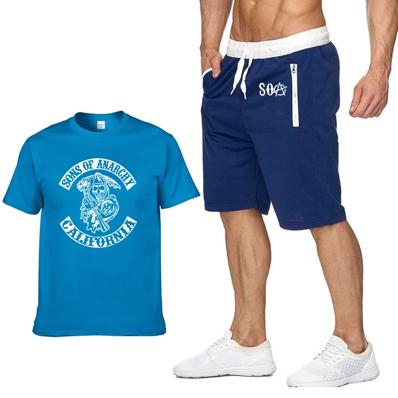 SOA Sons of anarchia/мужская футболка с короткими рукавами с принтом черепа, высокое качество, хлопок, хип-хоп, повседневные футболки, штаны, костюм, спортивная одежда