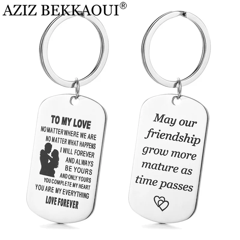 

AZIZ BEKKAOUI Key Chains Stainless Steel Pendant TO MY LOVE Customized Logo Friendship Key Ring Free Engrave Drop shipping