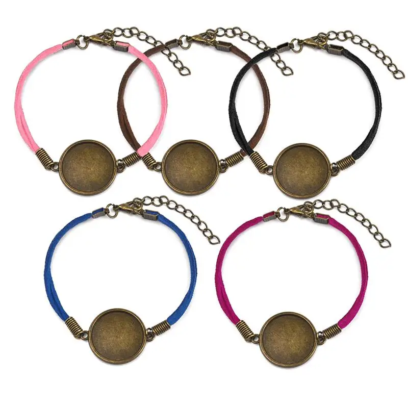 DIY 4Pcs Leather Bracelet Adjustable Making Kit with Blank Alloy Cabochon  Bezel Tray & 4Pcs Clear Glass Cabochon 18mm for Charms Bracelet Jewelry Making  Supplies Craft Women Gift 