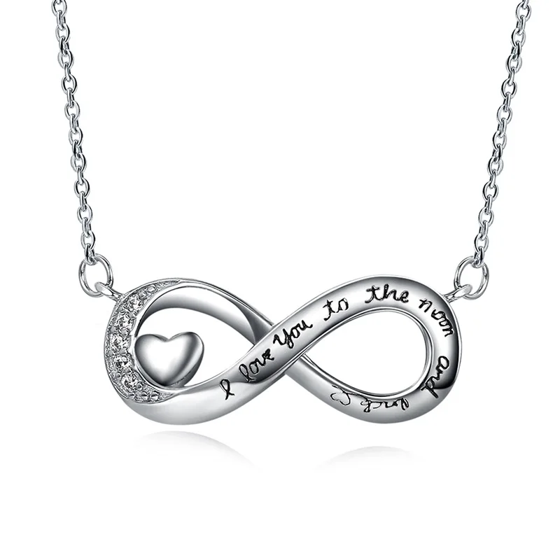 Trendy 925 Sterling Silver Infinity Necklace for Women Heart Valentines