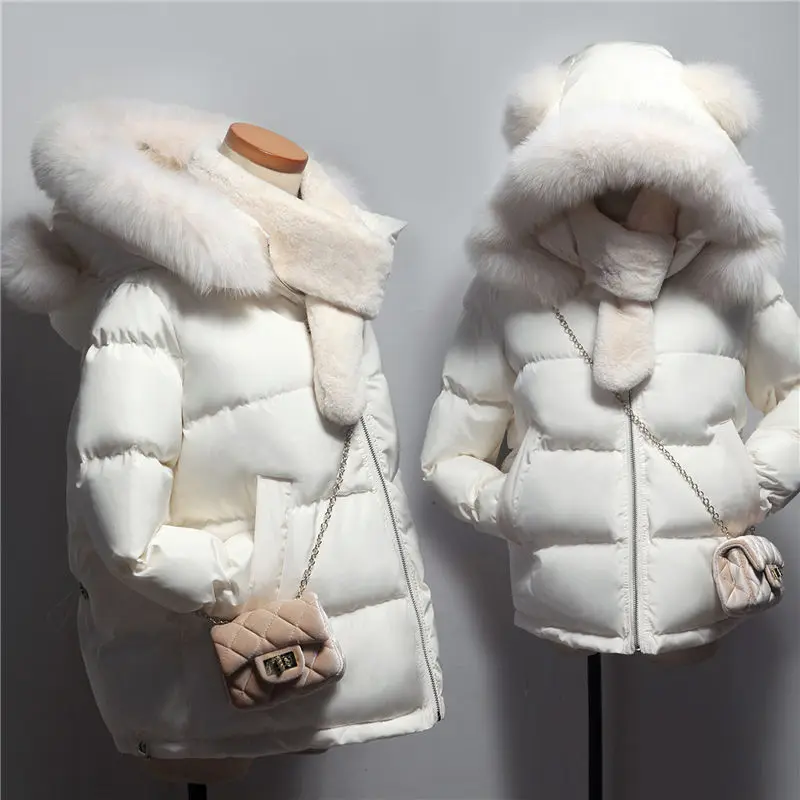 Leiouna, зимняя одежда, хлопковая куртка, для женщин, для самостоятельного развития, даже белый, тяжелый, Seta, с хлопковой подкладкой, парка, меховое пальто, утка