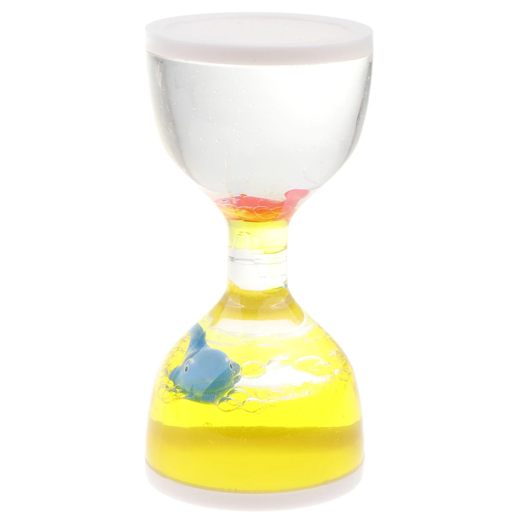 Liquid Motion Bubbler Timer Desk Sensory Toy Dolphin Animal Floating Oil Hourglass for Fidgeting Stress Relief Gifts Yellow