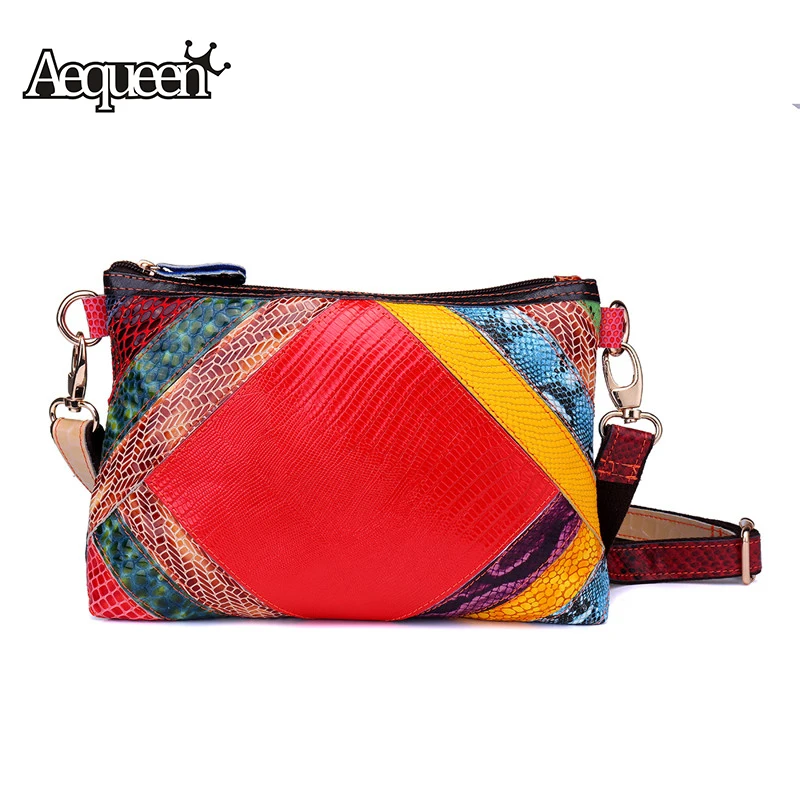 AEQUEEN Genuine Leather Crossbody Bags Women Messenger Bag Bright Random Color Shoulder Bags ...