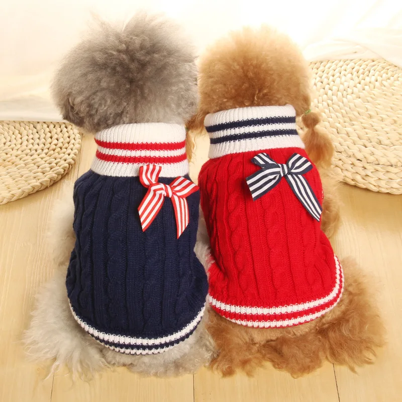 Sailor XXS Dog Clothes Blue/Red L/M/S/XS/XXS Sweater With Bows For