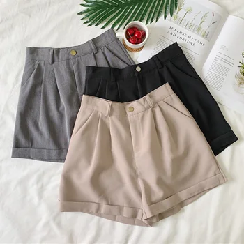 

women new All-match Solid Color Casual Shorts Fashion High Waist Summer Shorts Feminino Korean Ladies Loose Pockets Shorts New