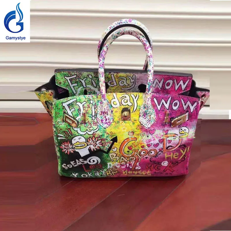 

The hotest bag handbag women famous brands Genuine Leather Handbag Women Messenger Bags Hand Painted Custom name Design totes YG