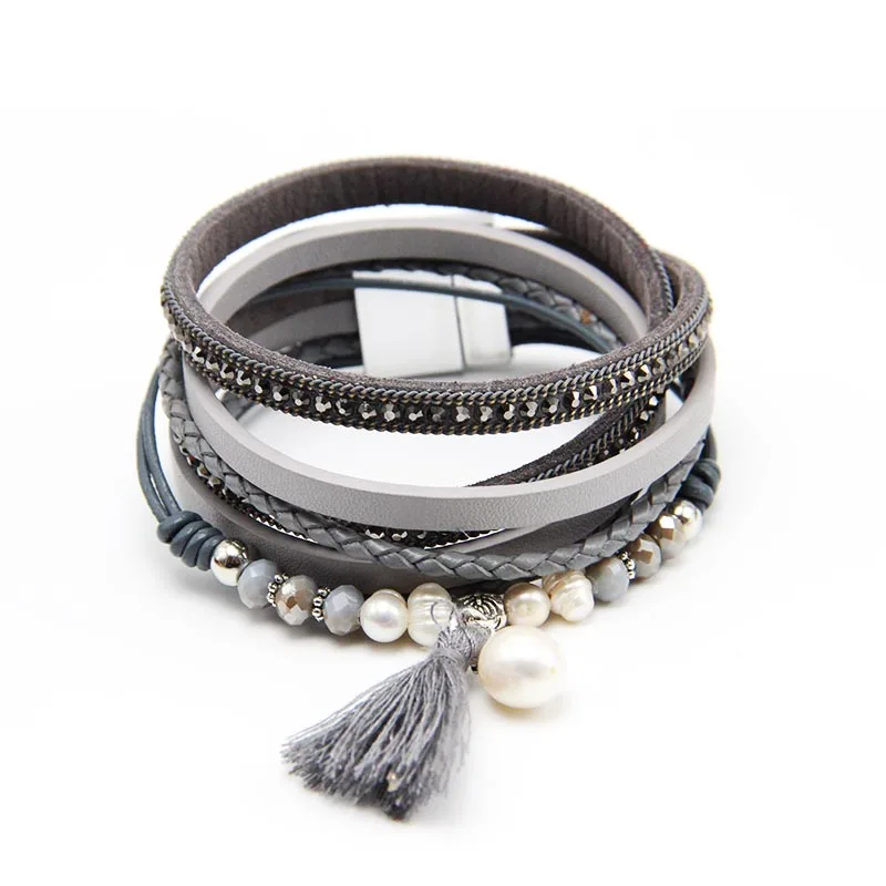 ZG2018 Новое поступление, горячая распродажа, свадебные украшения, натуральный пресноводный жемчуг, браслет, винтажные тибетские Подвески, свисающие жемчужные браслеты - Окраска металла: grey