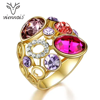 

Viennois Luxury Rings for Women with Colorful Crystals Round Circles Wide Rings Bridal jewelry for wedding
