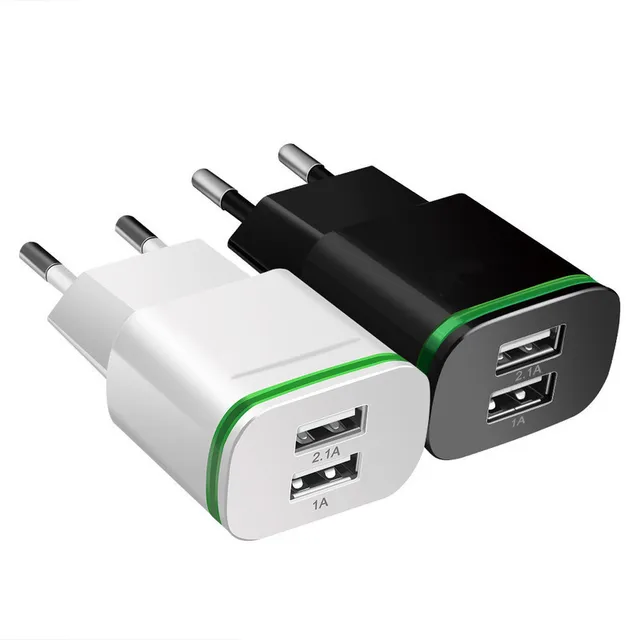 EU Plug 2 Ports LED Light USB Charger 5V 2A Wall Adapter Mobile Phone Micro Data Charging for IPhone IPad Samsung