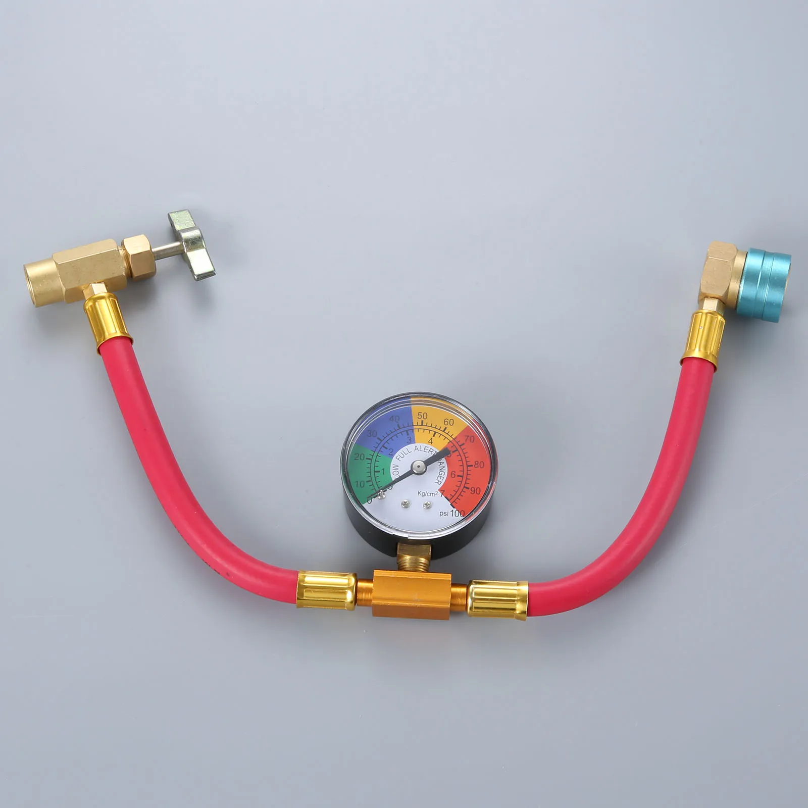 

Low Side R1234yf Quick Coupler Refrigerant Recharge Hose Kit Pressure Gauge Can Opener Quick Coupler