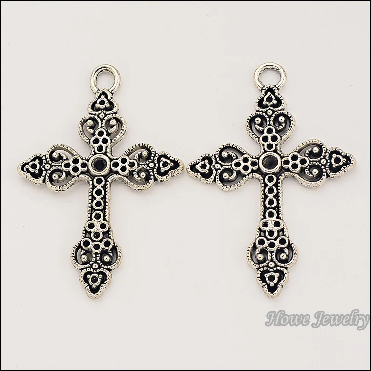 40pcs Charm vintage cross Pendant Tibetan silver Zinc Alloy Fit