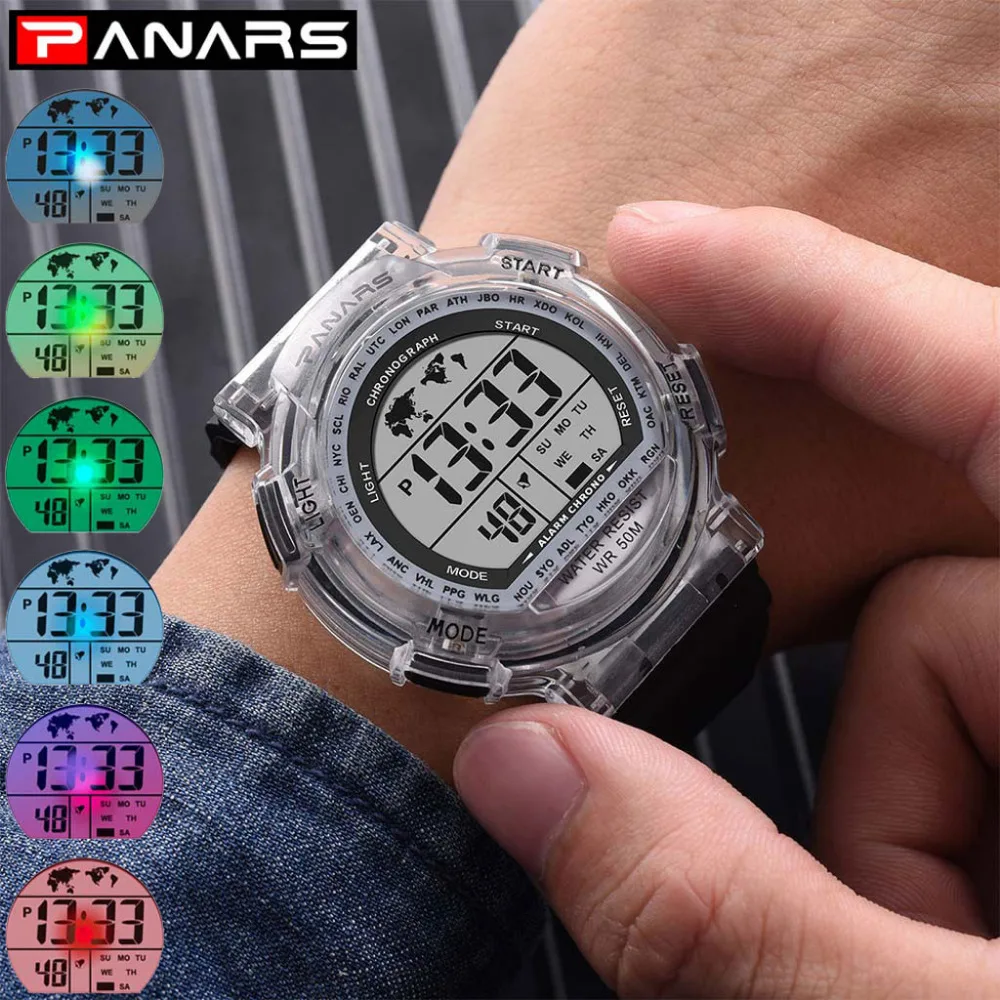 

PANARS Multi Function Waterproof Colorful Luminous Couple Sports Electronic Watch relogio digital reloj deportivo hombre G50